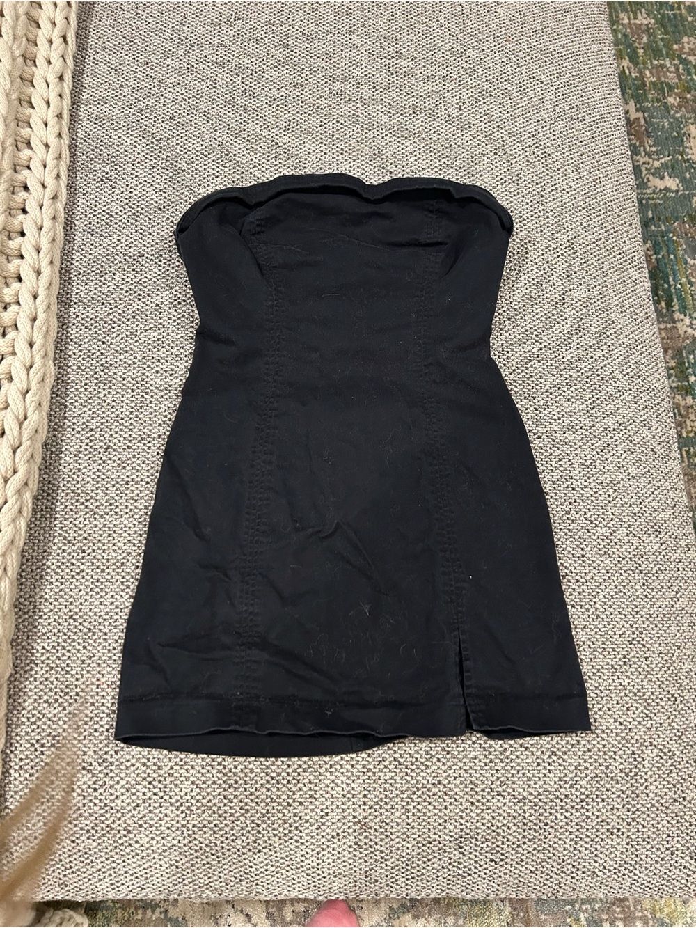 Strapless Black DENIM Bodycon Dress needs a good iron but SO CUTE